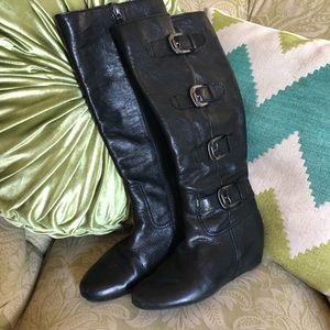 Franco Sarto Black Leather Buckle boots, size: 6.5